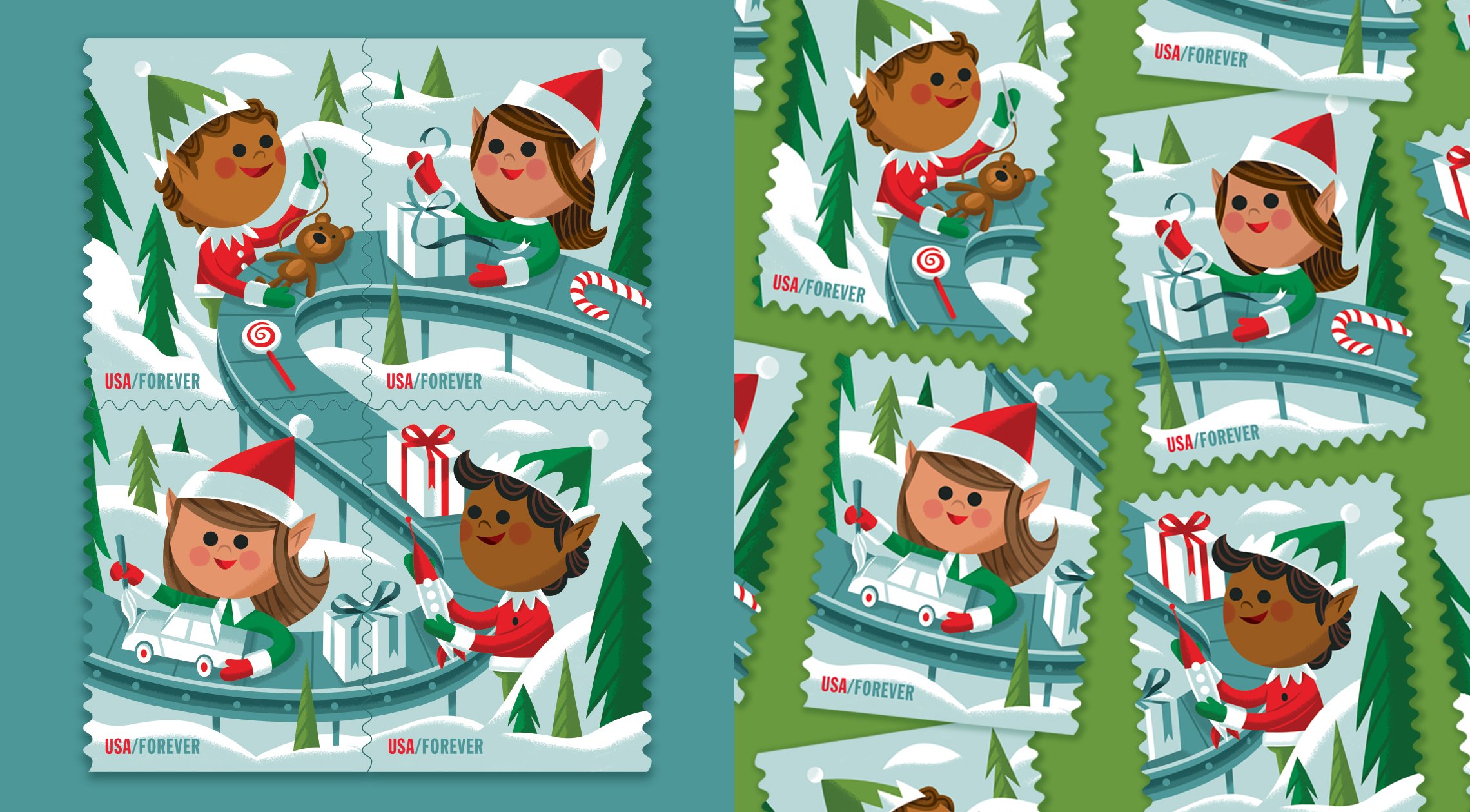 Holiday Elves Stamps for USPS — Invisible Creature